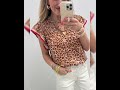Apricot Contrast Trim Ruffled Short Sleeve Leopard Blouse