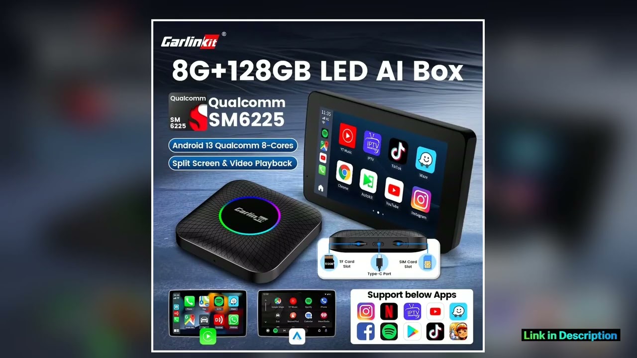 128GB CarlinKit LED Wireless CarPlay Android Auto Box CarPlay Ai Box Android 13 Video Playback