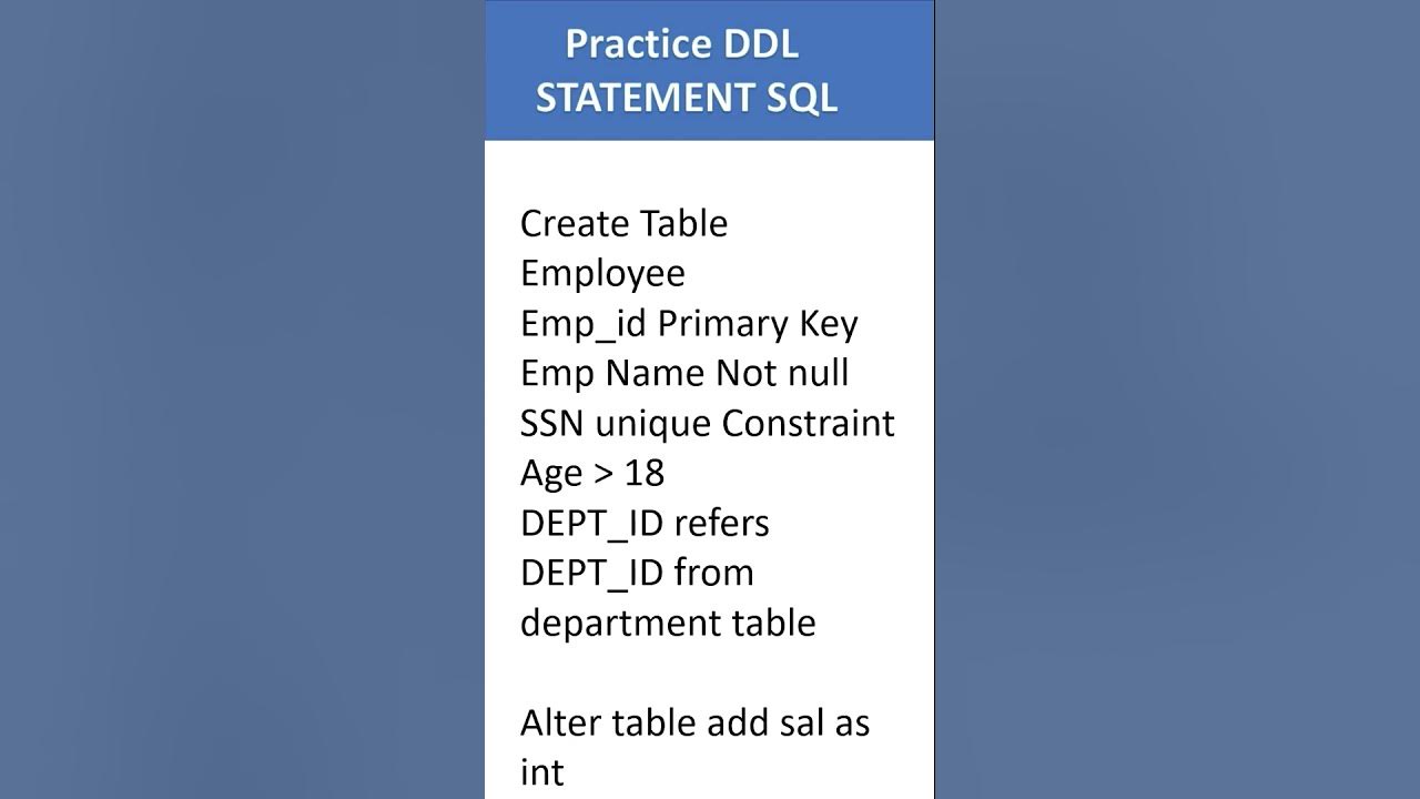 SQL DDL Practice Excercise| SQL Practice Questions|SQL Questions - YouTube