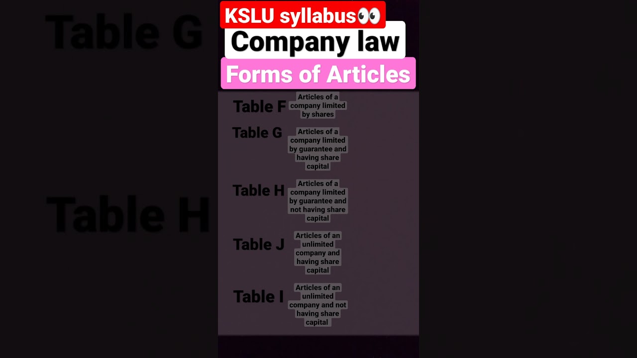 How to study Forms of Articles of a company specified Table F,G,H,I&J in Schedule1#studytips, KSLU