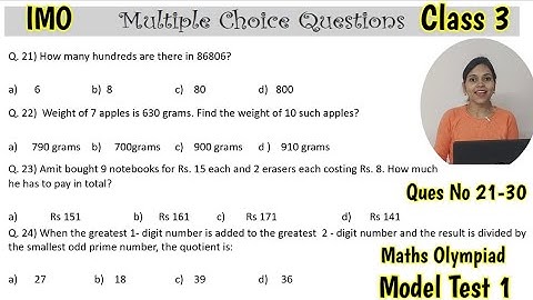 Class 3 Math Olympiad Model Test -1 Ques no 21-30| Math Olympiad Mock Test for Class 3 | IMO Class 3