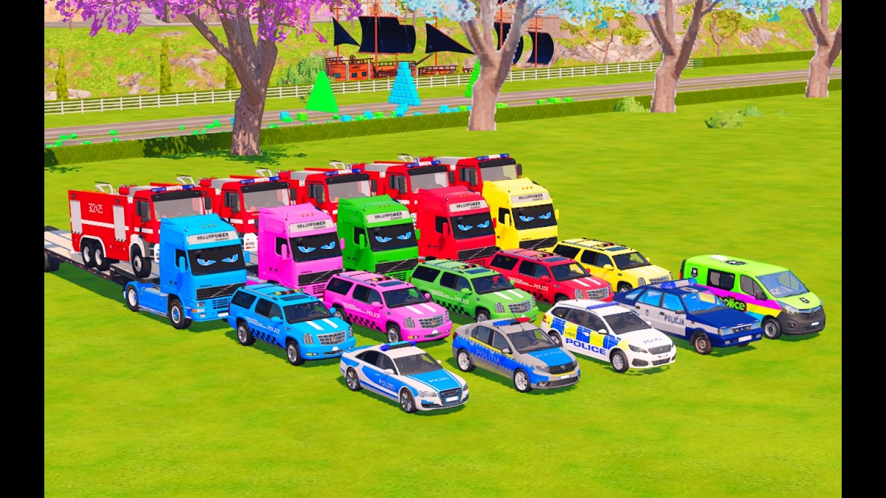 TRANSPORTING ALL POLICE CARS, RESCUE VEHICLES, EXCAVATOR, BACKHOE LOADER TO GARAGE - FS22 - #9