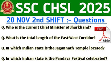 SSC CHSL 20 NOV 2ND SHIFT QUESTION | SSC CHSL TODAY EXAM ANALYSIS | CHSL EXAM REVIEW
