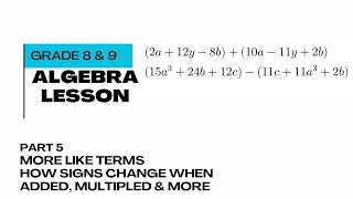 Simplifying In Algebra (Like Terms): Grade 8 & 9 Algebraic Expressions