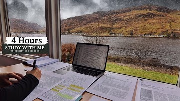 4 HOUR STUDY WITH ME on A RAINY DAY | Background noise, 10 min Break, No music, Study with Merve