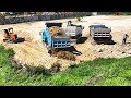 Processing Filling Up The Land​, Bulldozer KOMATSU Push Big Sto, Dump Truck 5Ton Unloading