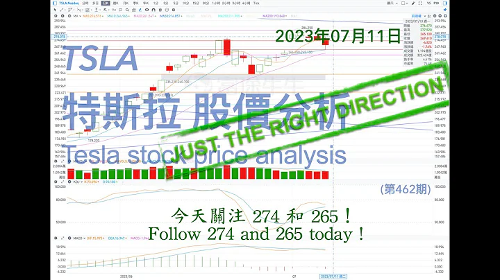 TSLA 特斯拉 股票價格走勢的分析 2023年07月11日（第462期） #Tesla #K線技術分析 - 天天要聞