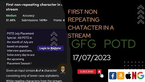 First non-repeating character in a stream | POTD | GFG Problem of the Day | C++ @CodeThurst