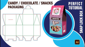 Candy / Snacks Box Packaging Design in Illustrator | Snap Lock Box Template Tutorial