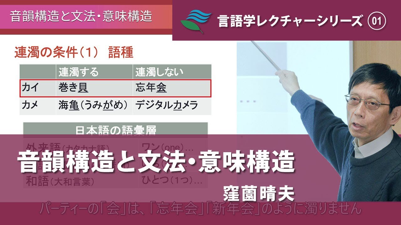 講義「音韻構造と文法・意味構造」（窪薗晴夫）／言語学レクチャーシリーズ（試験版）Vol.1