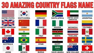30 Country Flags Of The World Learn Country Names In English And Hindi With Pictures For Kids