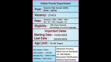 India Post Office GDS Vacancy Online Form 2025 |  Gramin Dak Sevak Vacancy | BPM / ABPM Vacancy |
