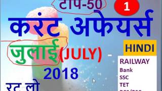JULY 2018 Current Affairs in Hindi | Important Current Affairs 2018 |Latest Current Affairs Quiz