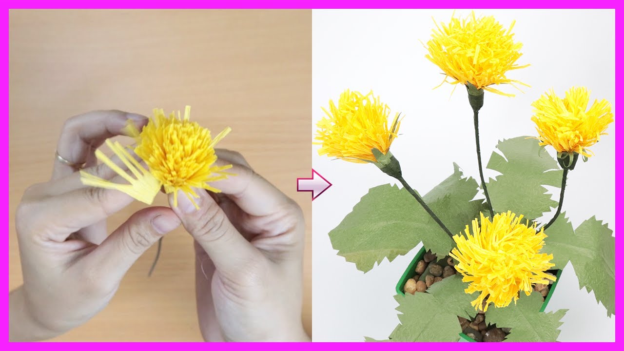 How To Make Dandelion/Taraxacum Paper Flower From Crepe Paper DIY