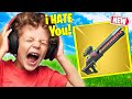 Trolling ANGRY KID With *UNVAULTED* RAIL GUN in Fortnite!