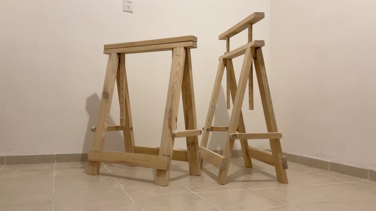 BURROS O CABALLETES DE MADERA PLEGABLES, APILABLES Y NIVELABLES (sawhorses)  