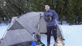 -14°C Hot Tent Camping on Snow at Freezing Cold Night - ASMR