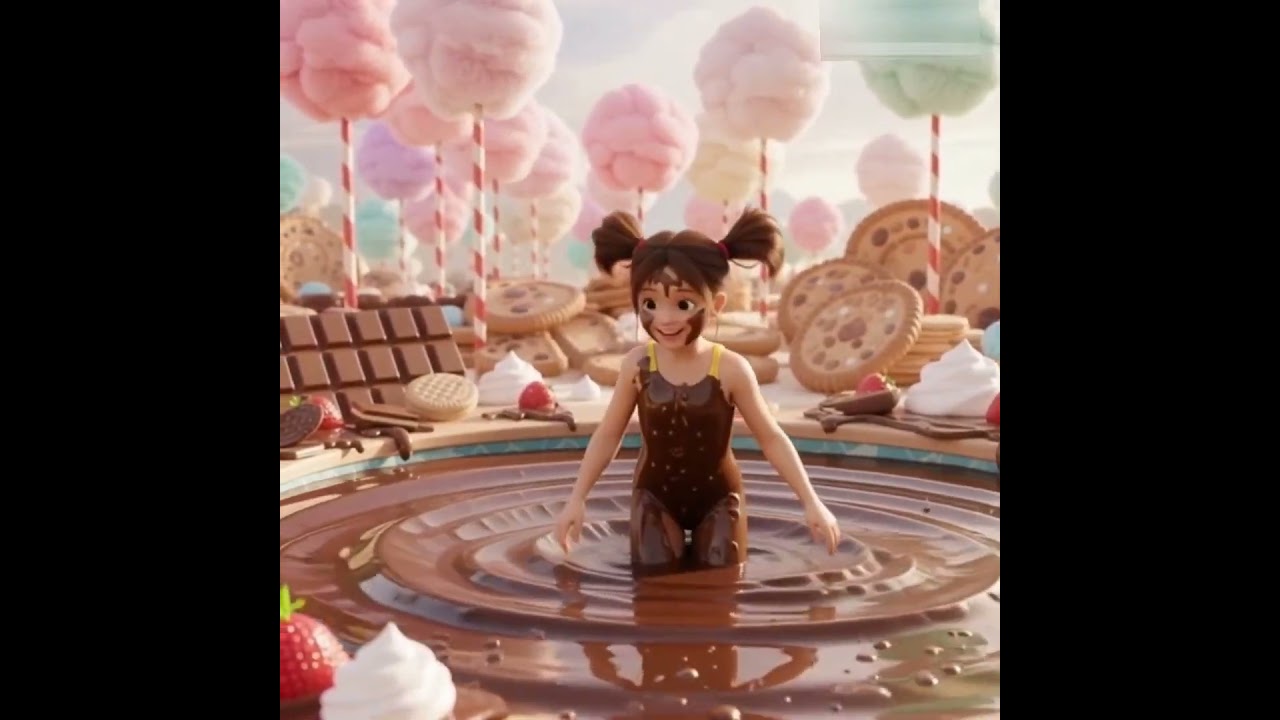Chocolate Splash Paradise – Girl Jumps into a Creamy Chocolate Pool