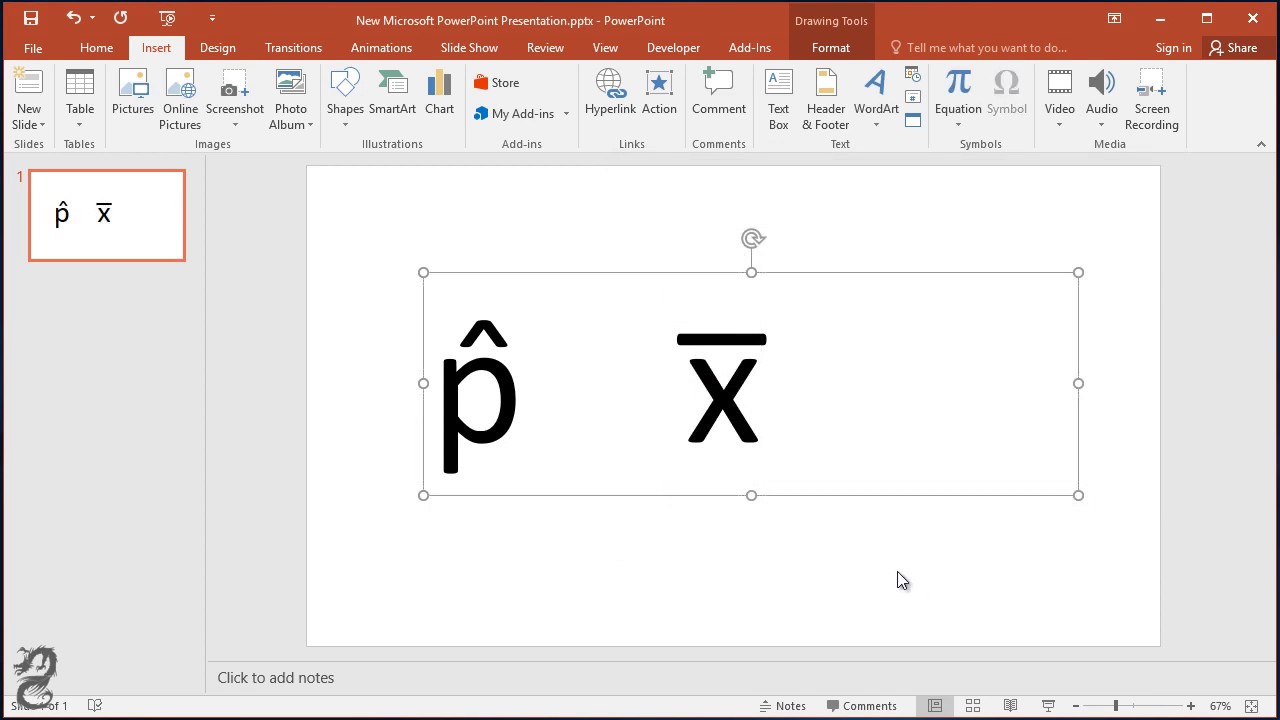 เครื่องหมายเอ็กบาร์  2022  How to type x-bar \u0026 p-hat in Powerpoint