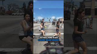 Jaywalking Kids Cause Near Crash