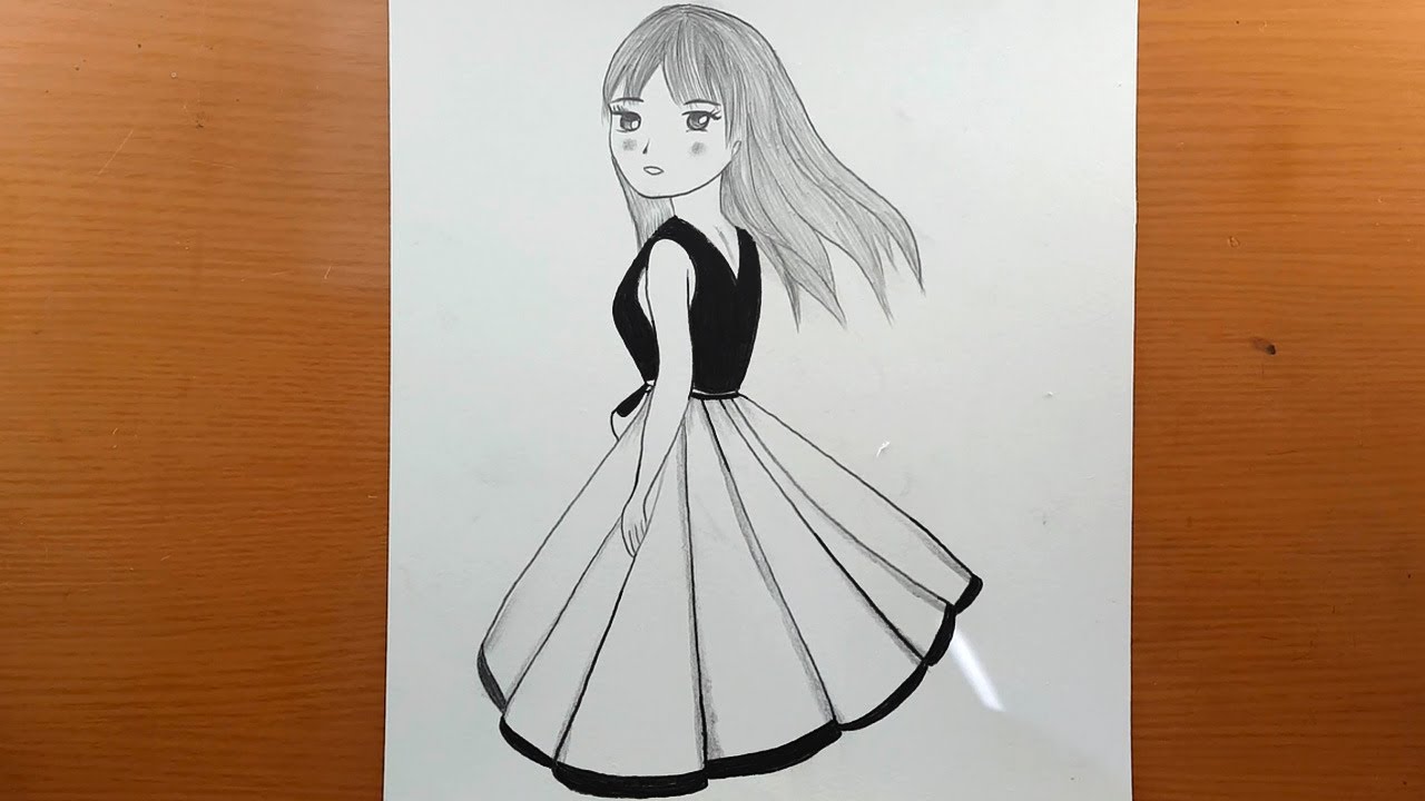 Menina De Anime Posando Para A Câmera, Desenhada Com Um Lápis