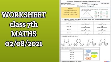 Class 7th mathematics worksheet 5 | WORKSHEET 5 CLASS 7 (2/8/2021) |   WORKSHEET 5 | 02  August 2021