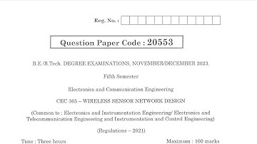 CEC365 | Wireless Sensor Network Design | Nov Dec 2023 | Anna University | Questions