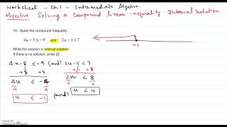 Solving a compound linear inequality; Interval notation - Worksheet - Ch 1 - Intermediate Algebra
