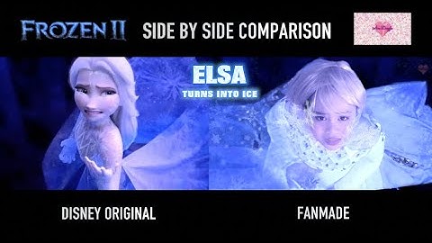 Real life Elsa in Ahtohallan side by side comparison FROZEN 2. Elsa turns into ice. Elsa white dress
