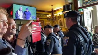 BOSTON Police pipe band   at  The Dubliner pub St Patricks day 2025 Boston Massachusetts USA
