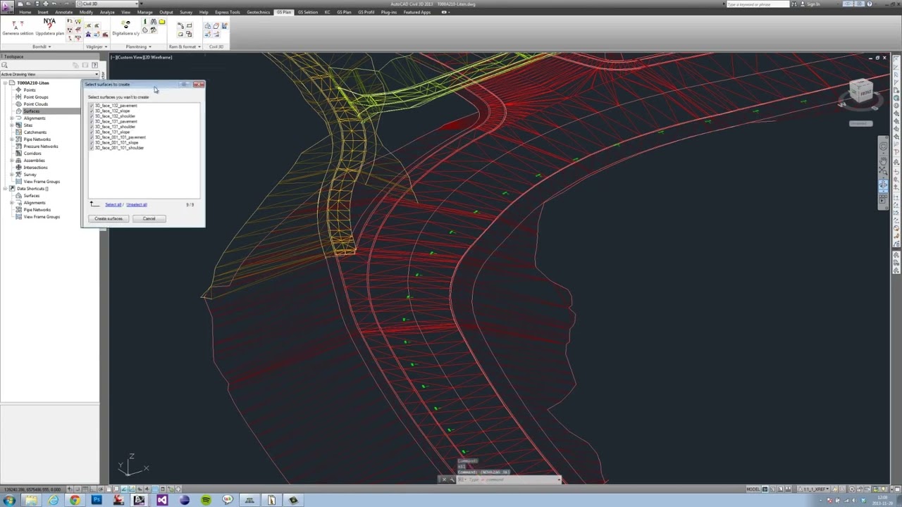 Novapoint Geosuite - Konvertering av 3dfaces till surfaces