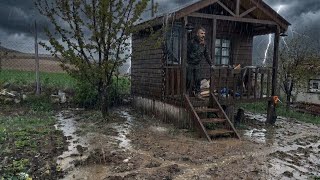 Surviving the Night Storm | Heavy Rain & Wood Stove at the Off-Grid Cabi