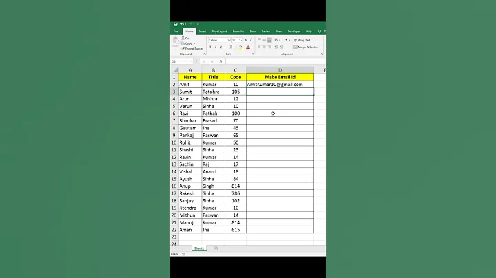Make Automatic Email ID in Excel | Excel Tricks | #shorts #excel_tips_and_tricks