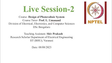 PMRF NPTEL Live Session 2 Design of Photovoltaic System