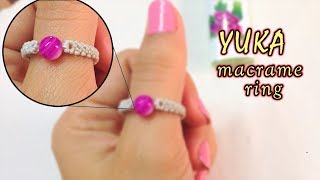 Macrame jewelry tutorial: The YUKA ring with a 6mm bead at center :D