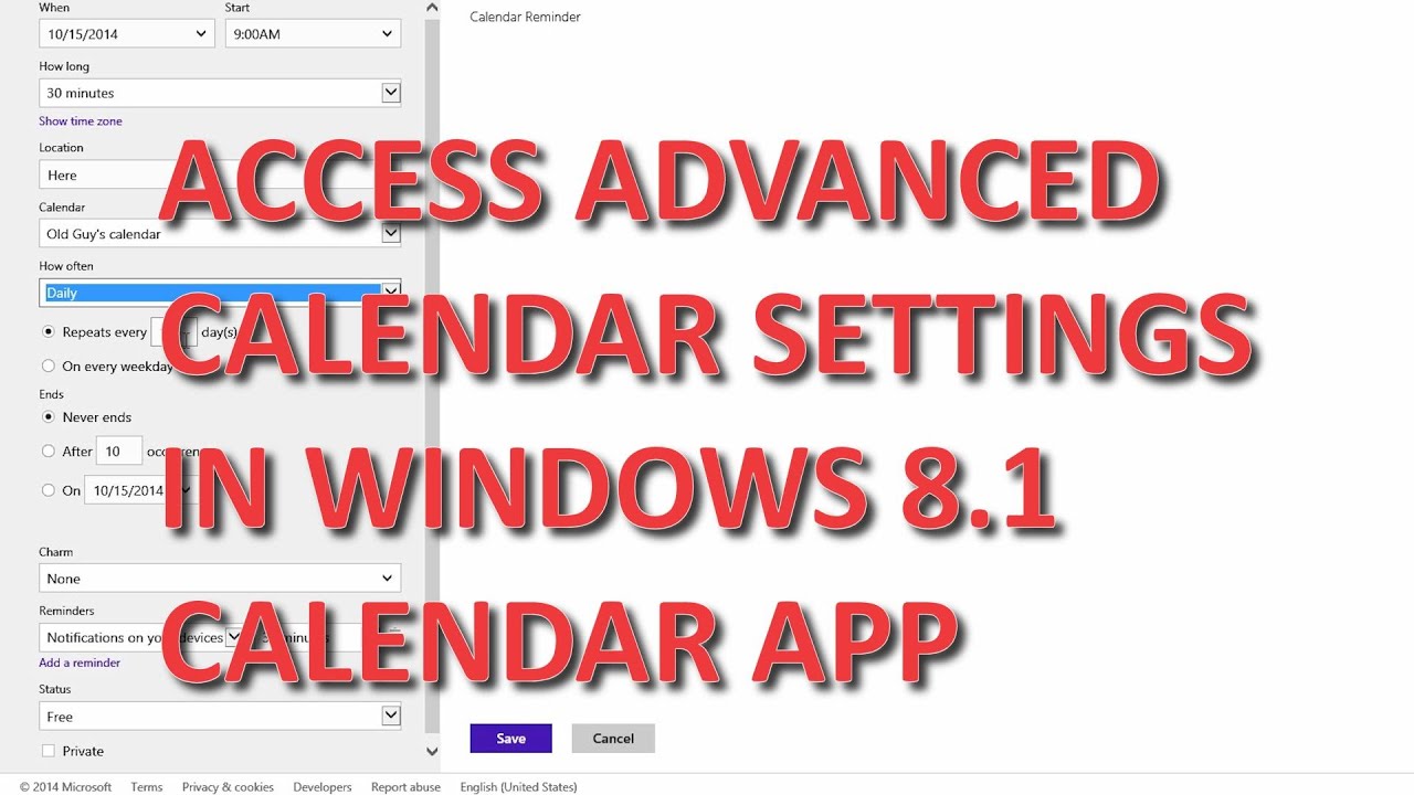 Windows 8 1 Tip - Access Advanced Appointment Settings - YouTube