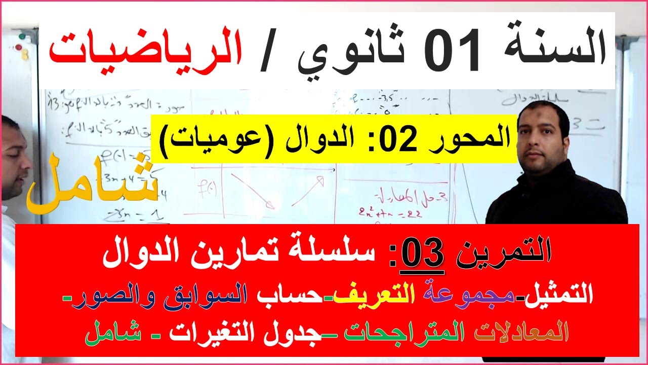 السنة 01 ثانوي الرياضيات المحور 02 الدوال (عموميات) التمرين 03 سلسلة الدوال شامل كل الاسئلة المتوقعة