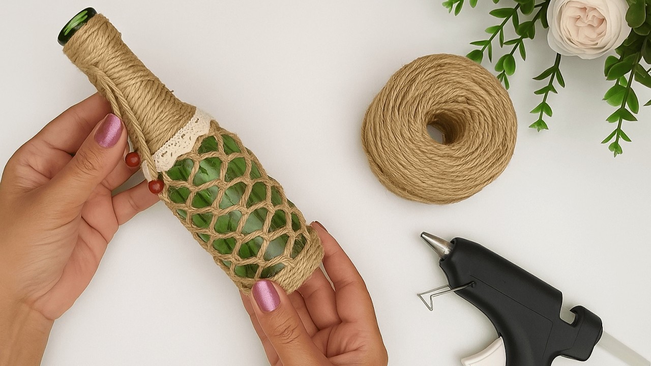 How to Turn 3 Simple Glass Bottles into Luxurious Home Decor | Easy DIY Jute Rope Ideas