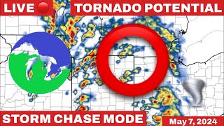 LIVE STORM CHASING TORNADO POTENTIAL in MI/IN/OH