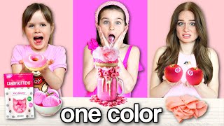 ONLY Eating ONE COLOR Pink Foods for 24 hours! | Family Fizz