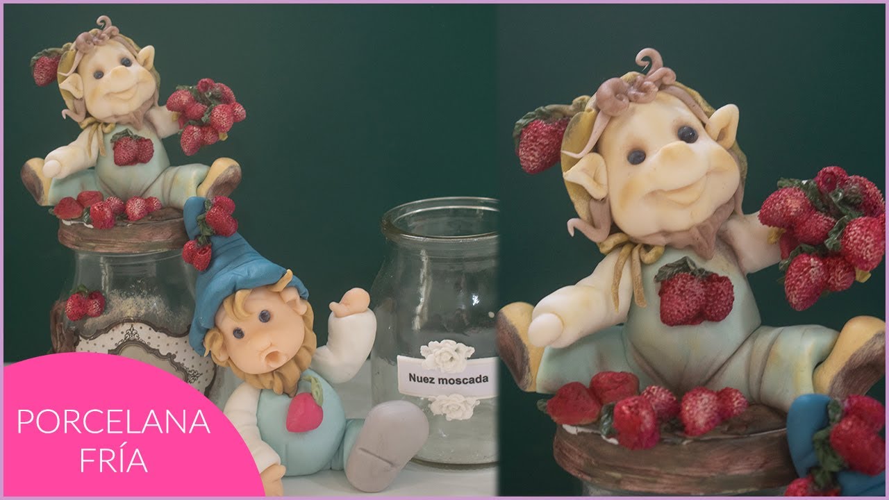DUENDE campestre + FRUTILLITA modelado en PORCELANA FRÍA DIY elarcademeyde
