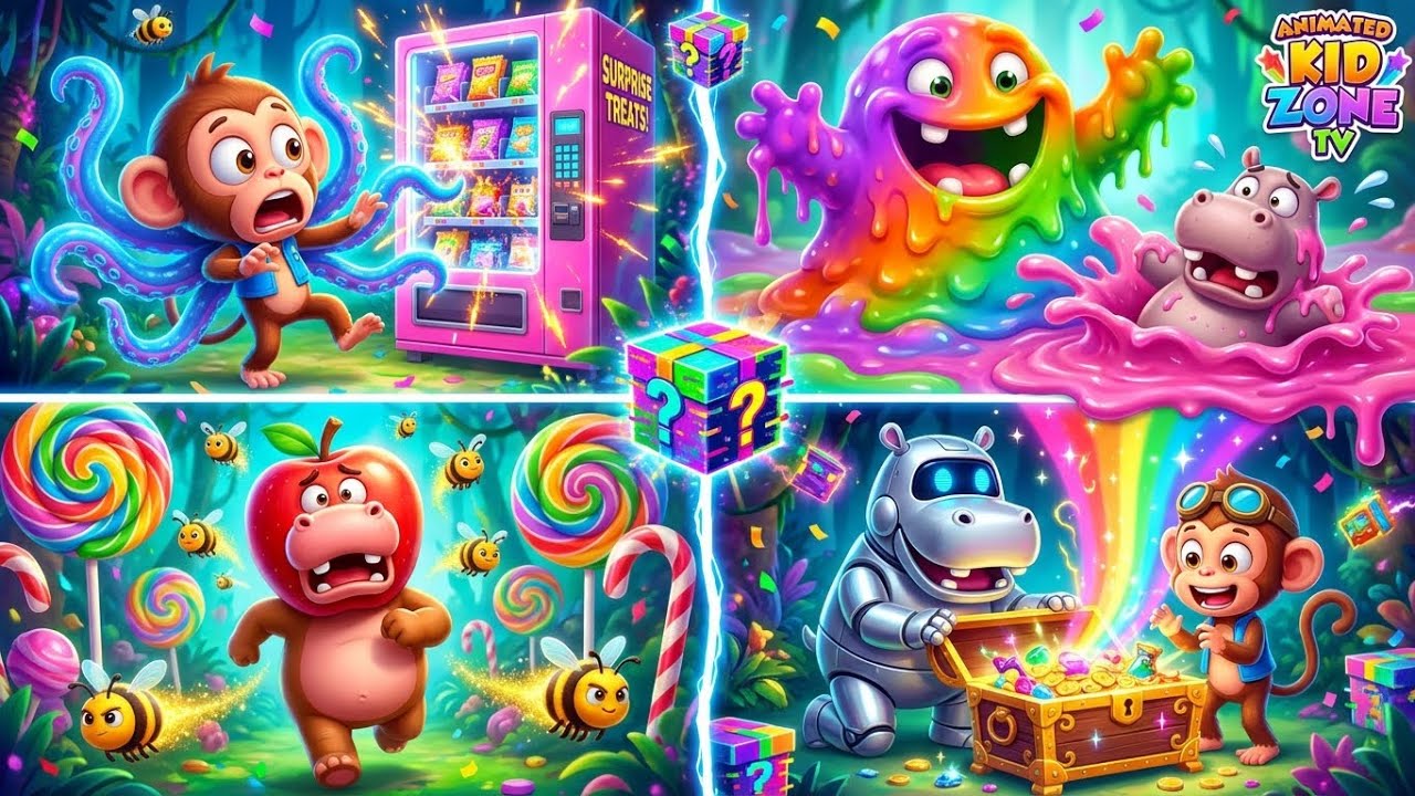 OH NO! Monkey Paints Hippo BLUE! 🎨🍌 Magic Paintbrush Gone Wrong! Funny Cartoon for Kids