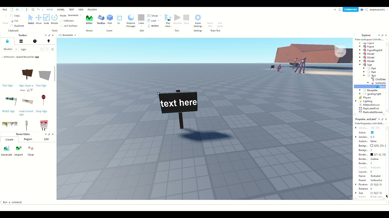 HOW TO ADD ANY TEXT ON A ROBLOX SIGN ON ROBLOX STUDIO EASY AND BASIC 