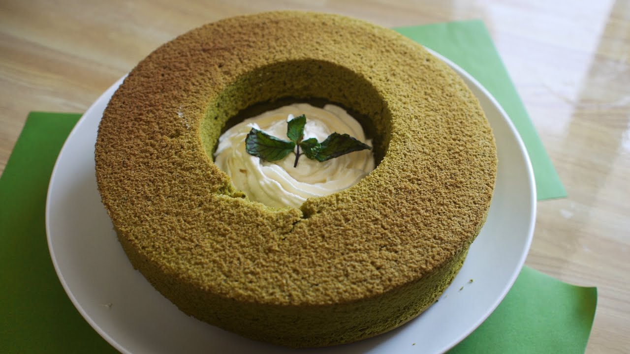 Green tea chiffon cake 大人な味!「抹茶のシフォンケーキ」 ふわふわ〜 YouTube