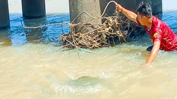 Old Bridge!!! Removing Trash Clogged Bridge Pillars