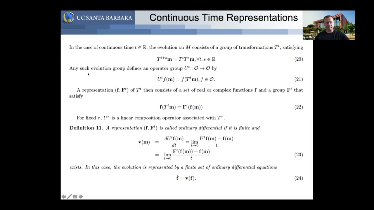 SIAM DS21: Igor Mezić - Koopman Operator, Geometry, and Learning of Dynamical Systems