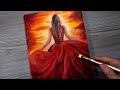 RED DRESS SUNSET / Acrylic Painting / How To Step By Step For Beginners /  Speed Painting