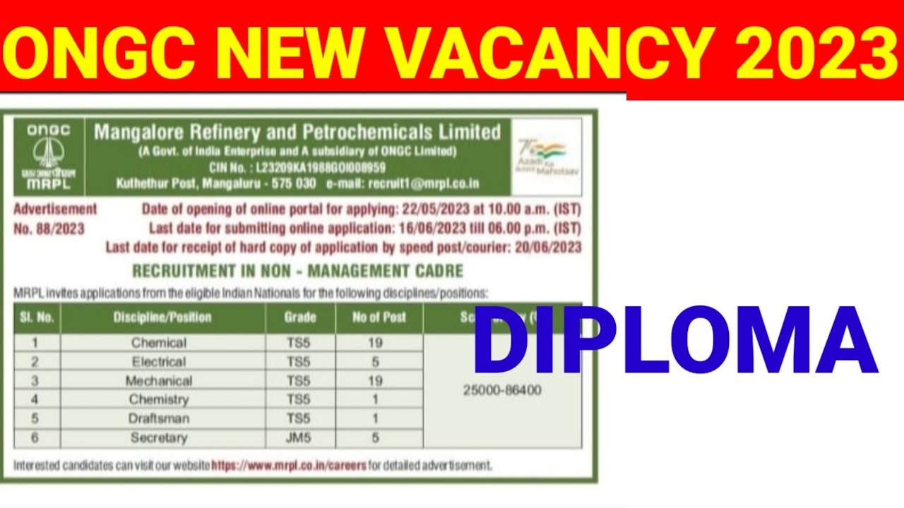 ONGC NEW VACANCY 2023 DIPLOMA