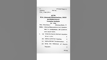 M.A. Private 1st Year Maths (Complex Analysis) Question Paper - 2023