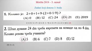 Misliša 2019- 5. razred -Zadaci 1-8 - 1.deo | Math Helper